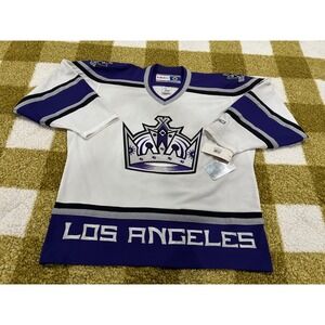 CCM Los Angeles Kings NHL Hockey Jersey White Purple Silver Crown Vintage L